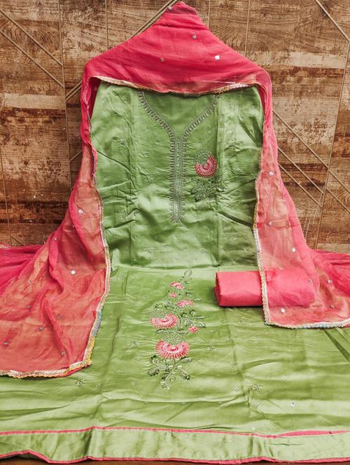 women solid with work embroidered unstitched suit set - 21976654 - Very Small Image - 1