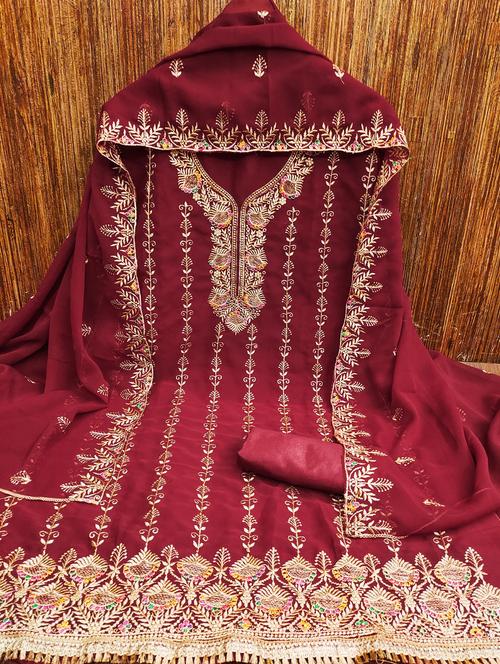 women solid with work embroidered unstitched suit set - 21976686 - Very Small Image - 1