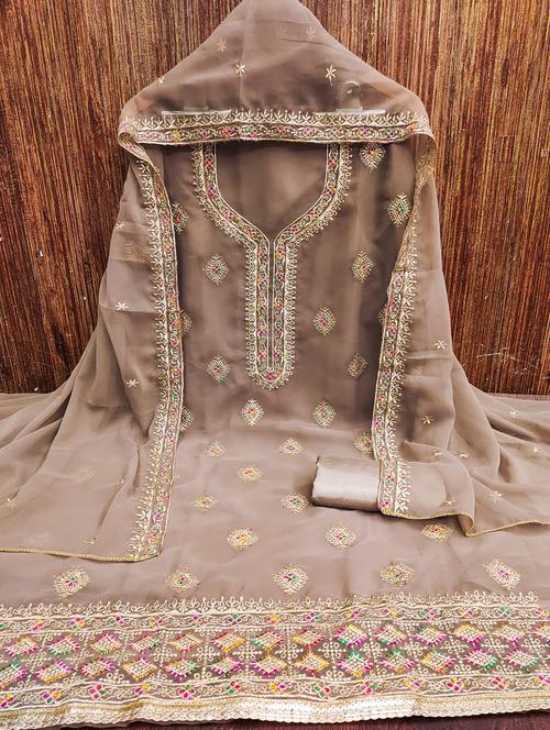 women solid with work embroidered unstitched suit set - 21976787 - Very Small Image - 1