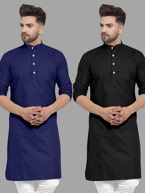 men pack of 2 solid mandarin neck long kurta - 21976834 - Very Small Image - 1