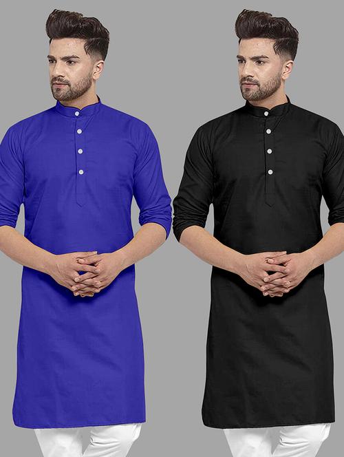 men pack of 2 solid mandarin neck long kurta - 21976873 - Very Small Image - 1