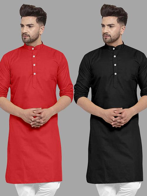 men pack of 2 solid mandarin neck long kurta - 21976886 - Very Small Image - 1
