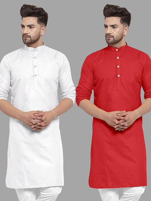 men pack of 2 solid mandarin neck long kurta - 21976909 - Very Small Image - 1