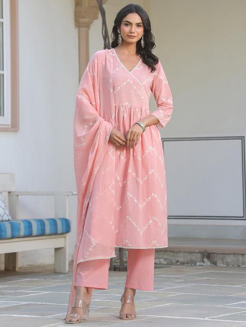 women three quarter sleeve kurta pant with dupatta set - 21977281 - Very Small Image - 1