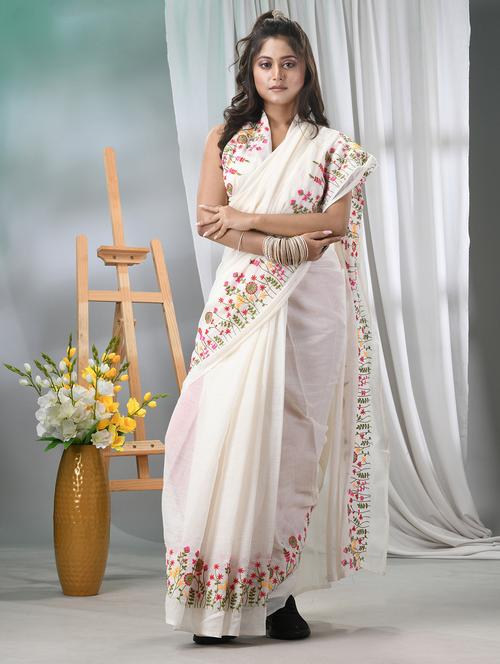 women floral handloom saree with blouse - 21977386 - Very Small Image - 1