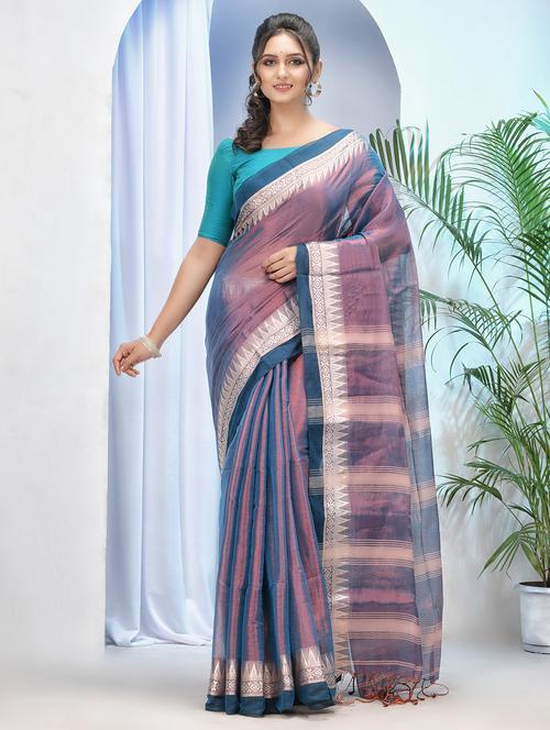 women solid with bordered saree with blouse - 21977453 - Very Small Image - 1