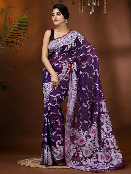 women purple jamdani saree - 21977488 - Very Small Image - 1