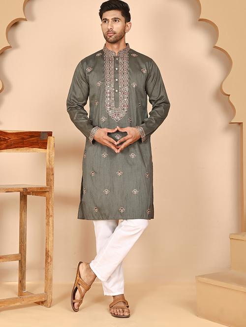 men mandarin neck kurta pyjama ethnic wear set - 21977961 - Very Small Image - 1