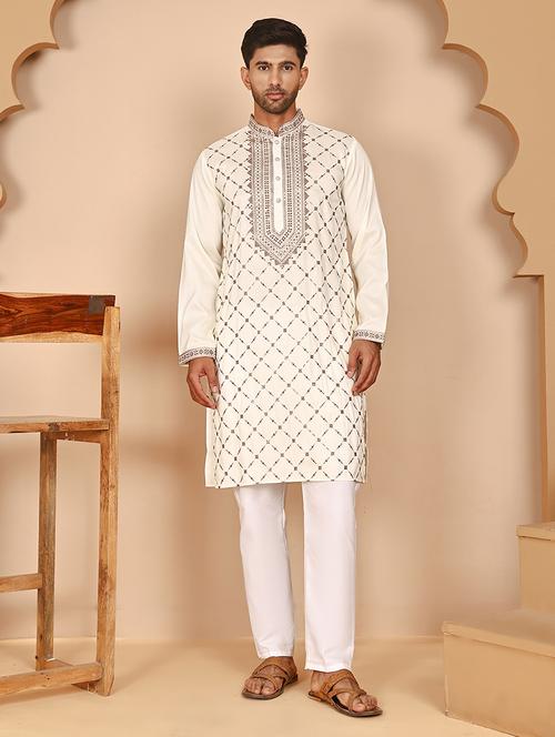 men mandarin neck kurta pyjama ethnic wear set - 21977965 - Very Small Image - 1