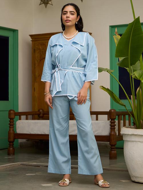 women solid three quarter sleeve relaxed fit co ord set - 21978009 - Very Small Image - 1