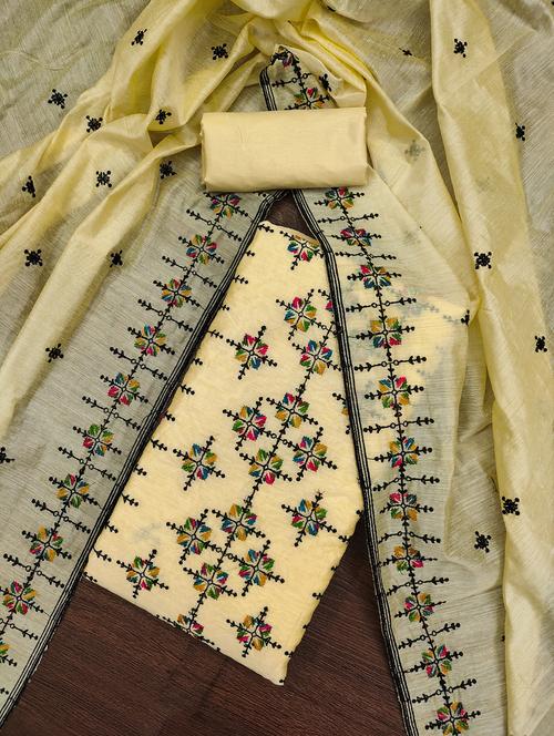 women solid with work embroidered unstitched suit set - 21978550 - Very Small Image - 1