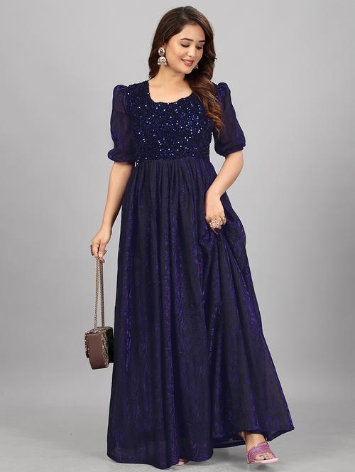 Women Floral Sequenced Work Semi Stitched Flared Gown - 21978614 - Very Small Image - 1