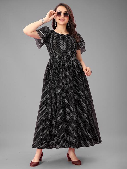Women Checkered Semi Stitched Fit & Flare Gown - 21978657 - Very Small Image - 1