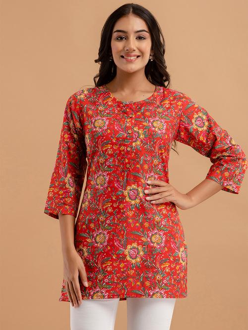 women printed three quarter sleeve straight kurti - 21979045 - Very Small Image - 1