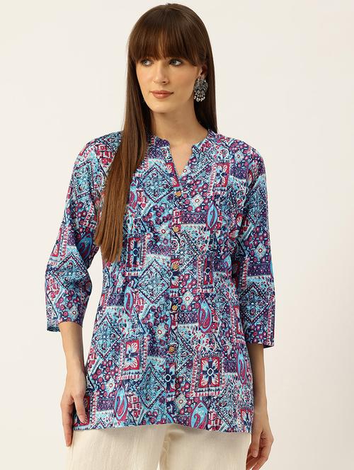 women printed three quarter sleeve straight kurti - 21979061 - Very Small Image - 1