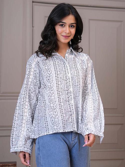 women printed long sleeve relaxed fit shirt top - 21979212 - Very Small Image - 1