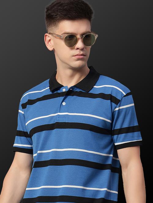striped blue cotton blend polo t-shirt - 21979250 - Very Small Image - 1