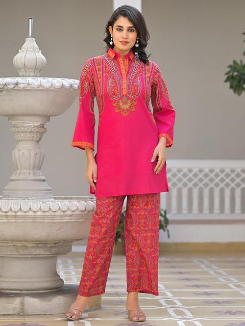 women printed three quarter sleeve ethnic co-ord set - 21979252 - Very Small Image - 1