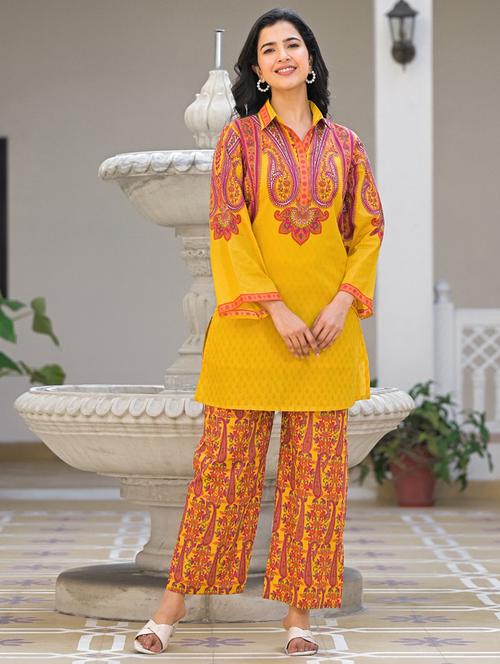 women printed three quarter sleeve ethnic co-ord set - 21979253 - Very Small Image - 1