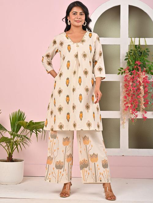 women printed three quarter sleeve kurta palazzo set - 21979261 - Very Small Image - 1