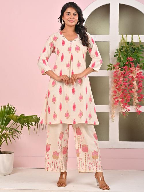 women printed three quarter sleeve kurta palazzo set - 21979262 - Very Small Image - 1