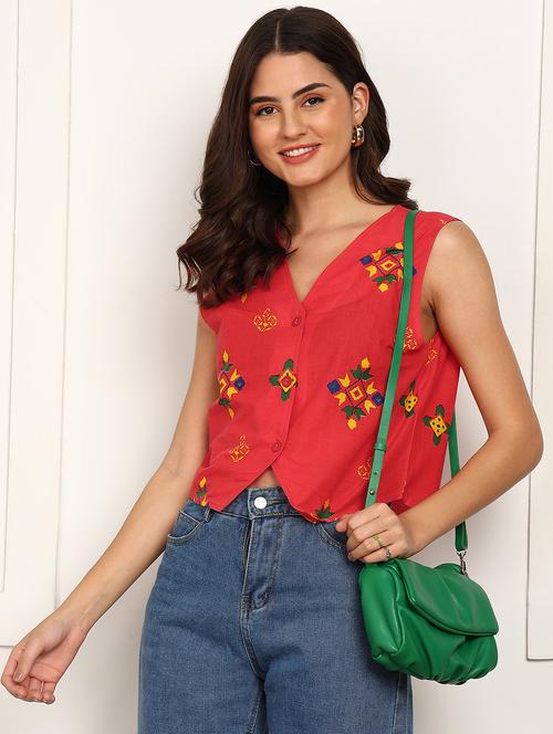 women printed sleeveless waistcoat top - 21979268 - Very Small Image - 1