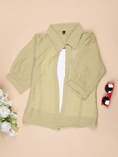 girls solid collared puff sleeve top - 21979557 - Very Small Image - 1