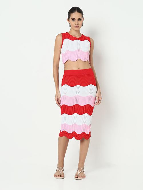 women color blocked crop top and skirt co-ord set - 21979725 - Very Small Image - 1