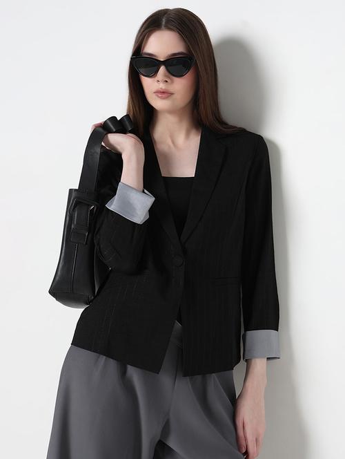 women striped long sleeve single breasted blazer - 21979766 - Very Small Image - 1