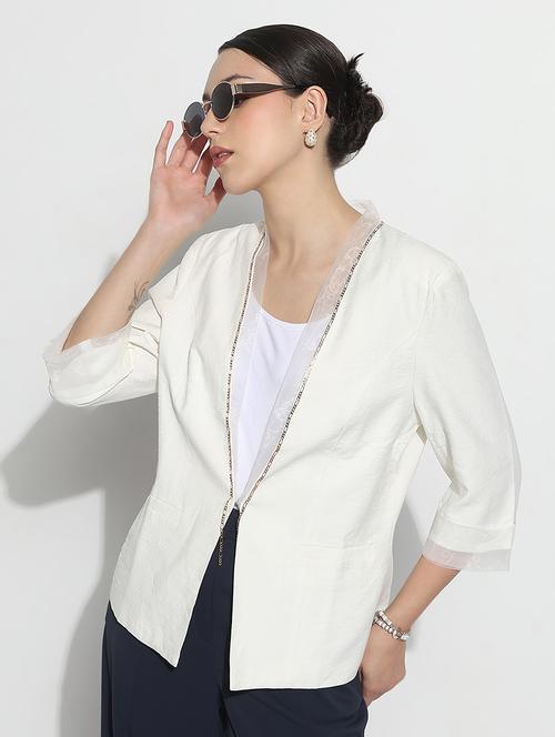women solid three quarter sleeve single breasted blazer - 21979773 - Very Small Image - 1