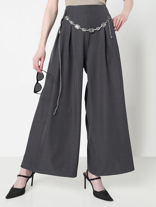 women solid high rise pleated korean pants  - 21979800 - Very Small Image - 1