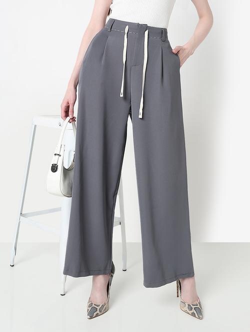 women solid high rise pleated wide leg trouser  - 21979808 - Very Small Image - 1