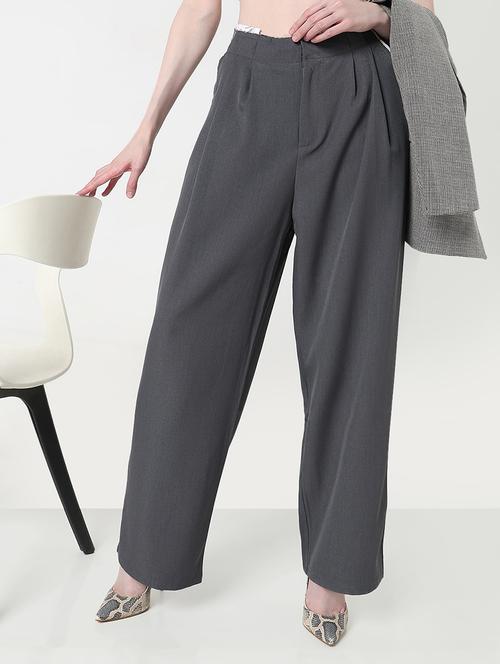 women solid high rise pleated korean pants  - 21979811 - Very Small Image - 1