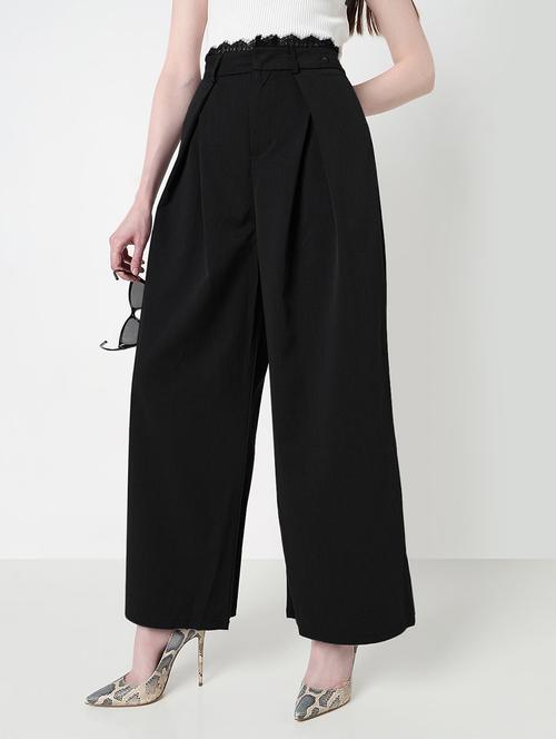 women solid high rise pleated korean pants  - 21979820 - Very Small Image - 1