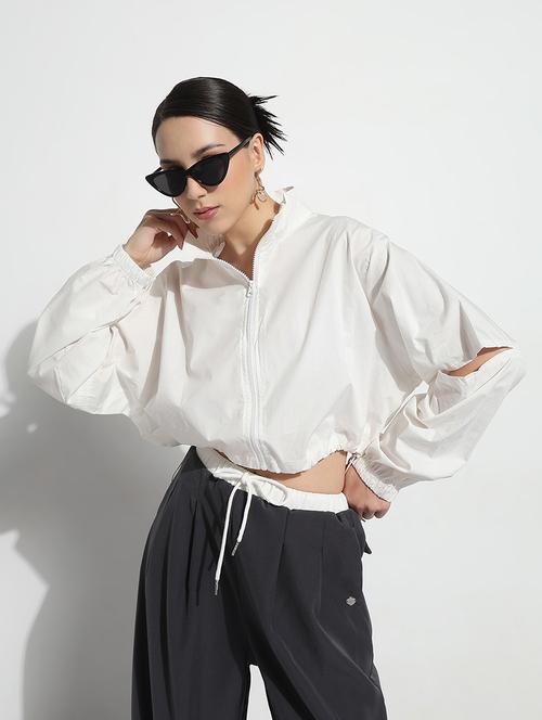 Women Solid Long Sleeve Crop Windcheater Jacket - 21979836 - Very Small Image - 1