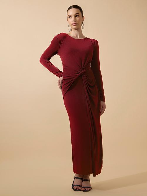women solid draped knot sheath maxi dress - 21979859 - Very Small Image - 1