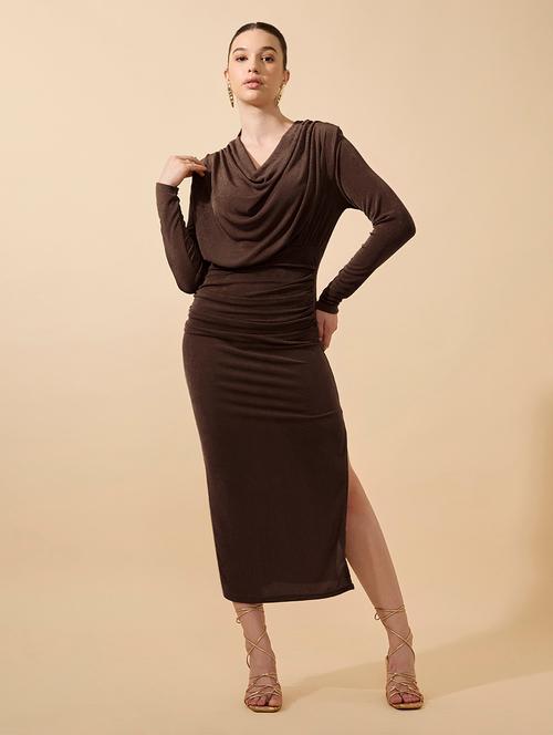 women solid cowl neck long sleeve bodycon dress - 21979861 - Very Small Image - 1