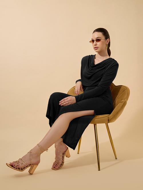 women solid long sleeve cowl neck bodycon dress - 21979862 - Very Small Image - 1