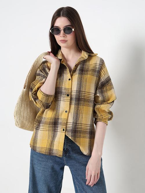 women checkered long sleeve collared shirt - 21979910 - Very Small Image - 1