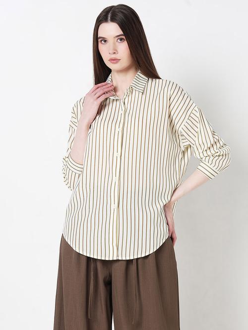 women striped long sleeve collared relaxed fit shirt - 21979915 - Very Small Image - 1
