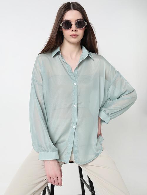 women solid long sleeve collared relaxed fit shirt - 21979926 - Very Small Image - 1
