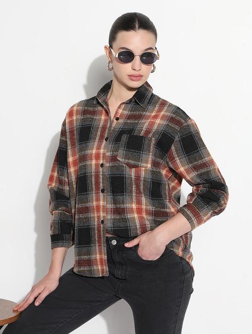 women checkered long sleeve collared shirt - 21979930 - Very Small Image - 1