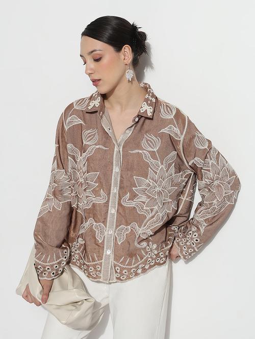 women embroidered long sleeve relaxed fit shirt - 21979938 - Very Small Image - 1