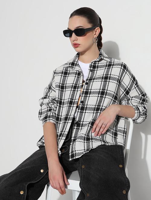 women checkered long sleeve collared oversized shirt - 21979940 - Very Small Image - 1