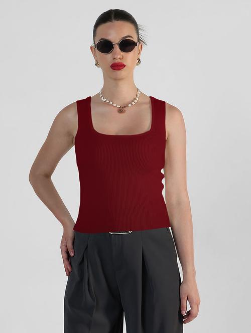 women maroon solid sleeveless tank top - 21979970 - Very Small Image - 1