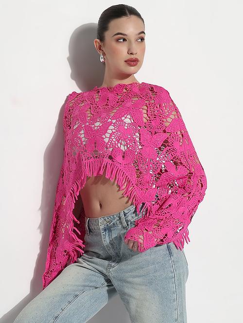 women self designed long sleeve crop lace top - 21980012 - Very Small Image - 1