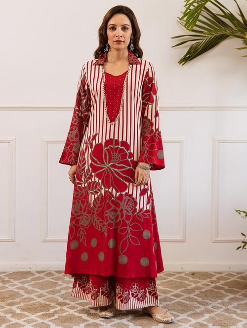 women printed long sleeve kurta palazzo set - 21980027 - Very Small Image - 1