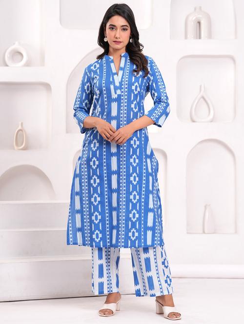 women printed three quarter sleeve kurta pant set - 21980028 - Very Small Image - 1