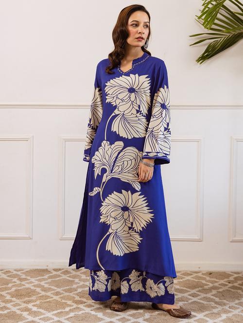 women printed long sleeve kurta palazzo set - 21980039 - Very Small Image - 1