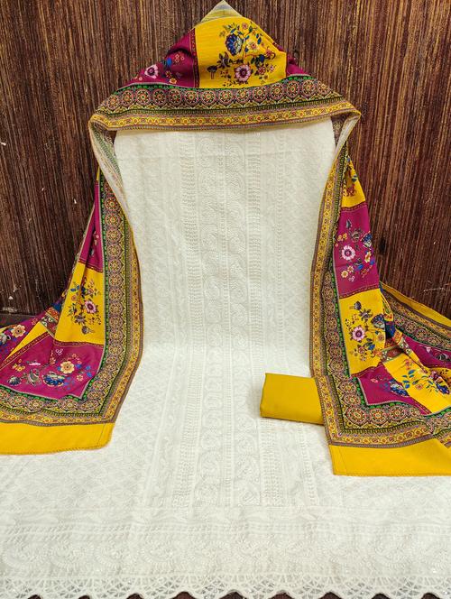 women solid with work embroidered unstitched suit set - 21980082 - Very Small Image - 1